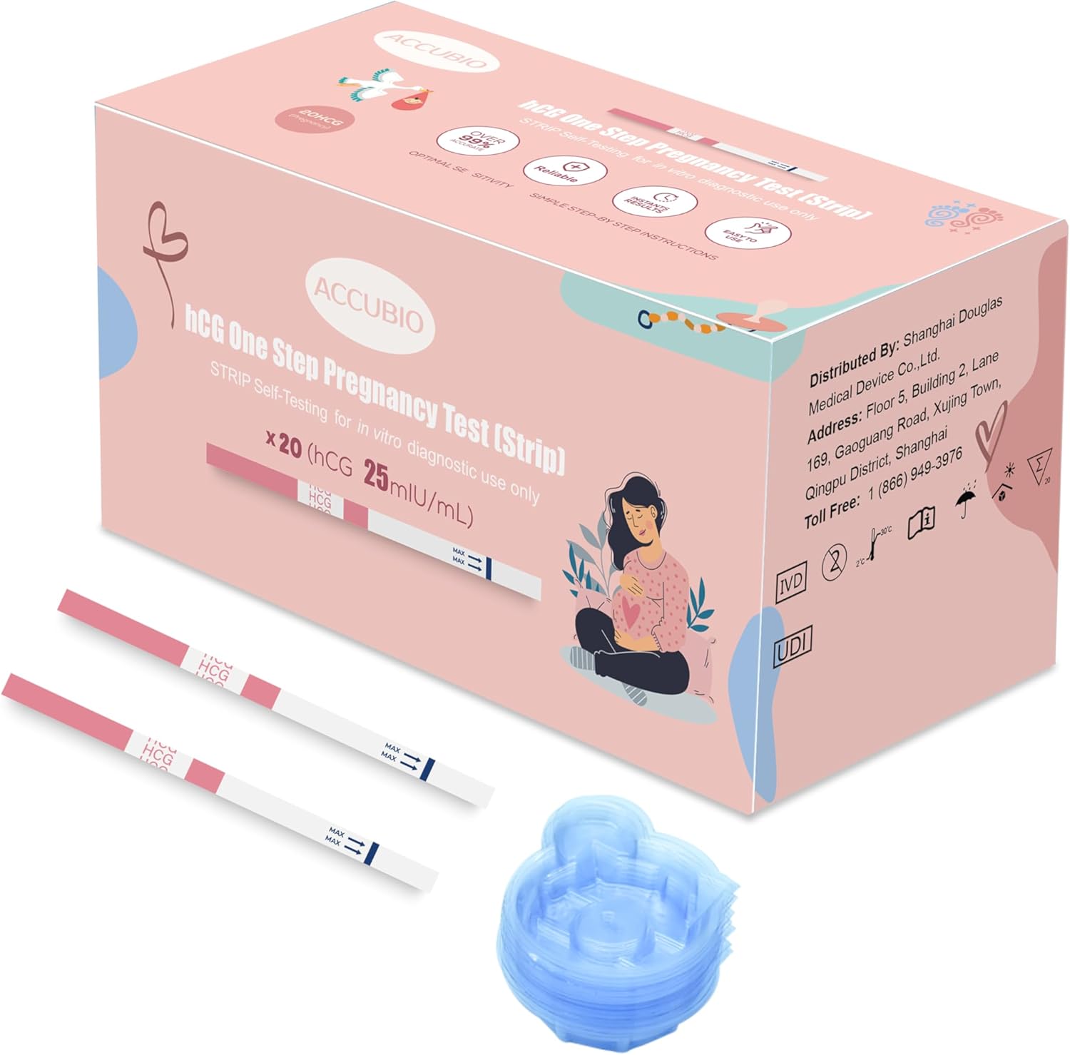 ACCUBIO Pregnancy Test Strips with Urine Cups, hCG Early