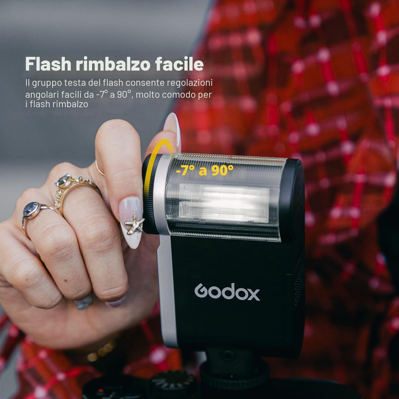 Godox iA32 Mini fotocamera Flash, angolo regolabile, GN15 con 8 livelli di potenza, CCT 6200K±200K, per Canon/Sony/Fuji/Nikon/Panasonic/Olympus, per fotocamere con hotshoe a contatto singolo