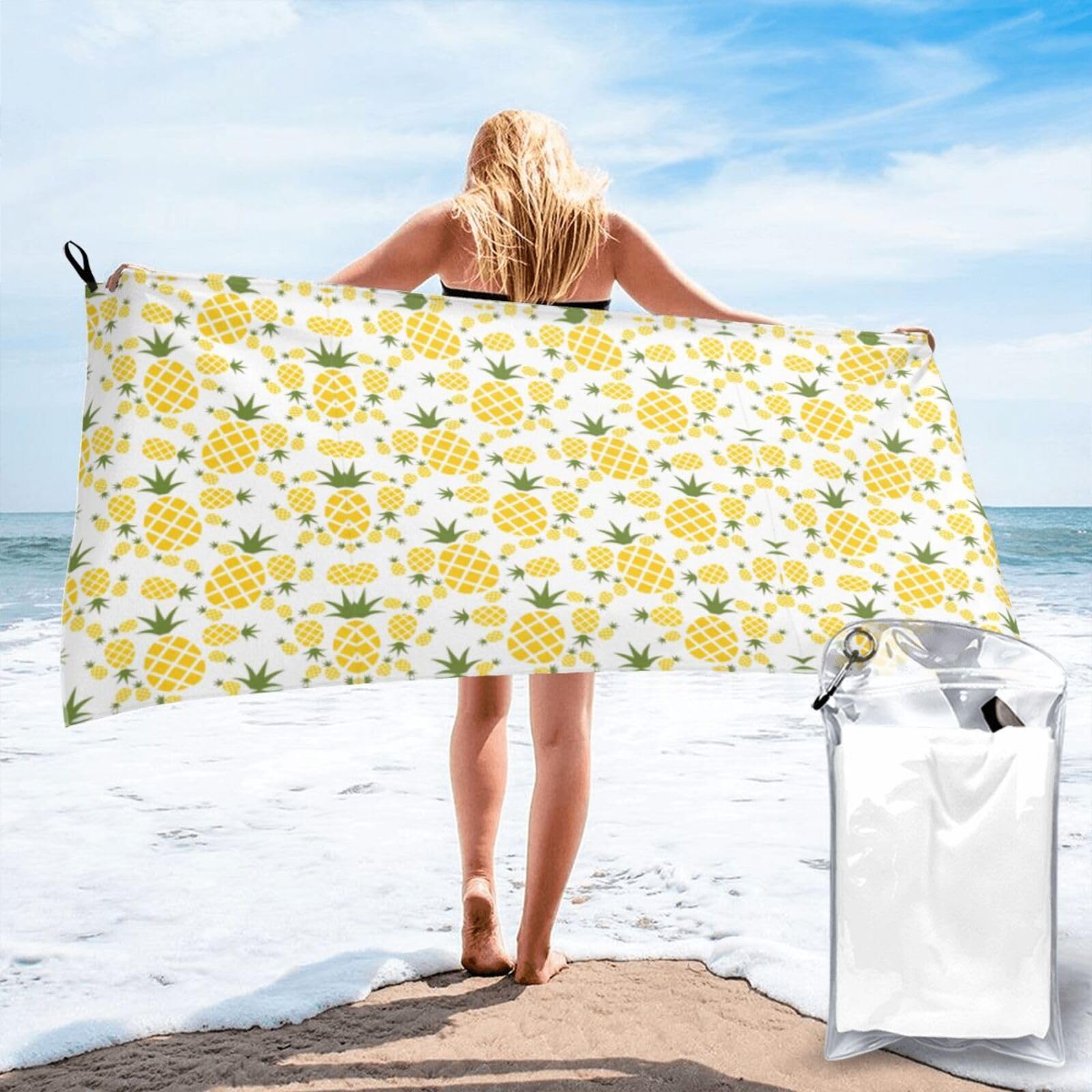 WYCZHY Pineapple. (2) Print Beach Towel Soft Quick Dry For Spa Pool Gym Vacation Travelers Women Men Adults Sauna Gift