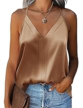 Zeagoo Maillot de corps à bretelles spaghetti pour femme, camisole, en satin, haut basique, col en V, débardeur à bretelles réglables