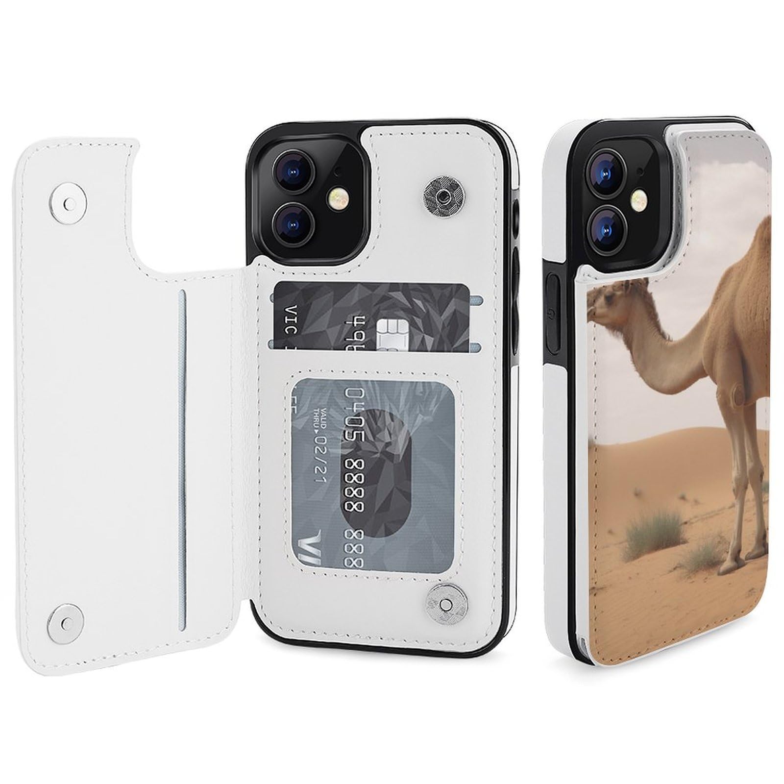 Fundas tipo cartera para iPhone 12 Mini, diseño de camello y arena del desierto, funda de piel con ranuras para tarjetas