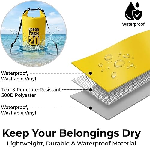 Miniatura 8 de Bolsa seca flotante impermeable de 5L/10L/15L/20L para mujer, mochila seca ligera y duradera para kayak, natación, campamento, senderismo, suave