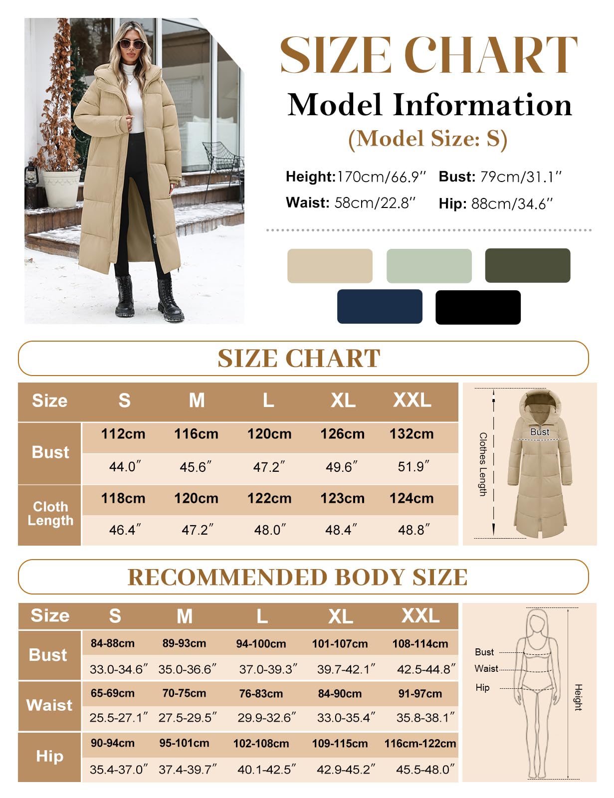 Yuson Girl Abrigos Mujer Invierno Largo Chaqueta Acolchado con Capucha Gruesa Cálido Abrigo Otoño Invierno Elegante Cazadora Cremallera Parka Viento Outwear con Bolsillos