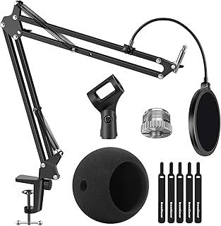 InnoGear Adjustable Mic Stand for Blue Snowball and Blue Snowball iCE Suspension Boom Scissor Arm Stand with Microphone Windscreen and Dual Layered Mic Pop Filter, Max Load 1.5 KG, Medium