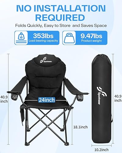 Miniatura 3 de Sportneer Silla de camping plegable Silla de camping de 3 ángulos ajustables con respaldo reposacabezas y bolsa de transporte - Silla plegable
