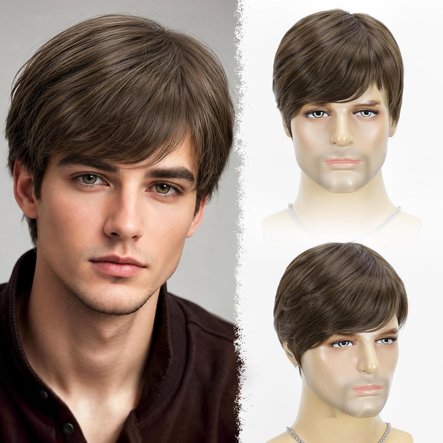 Amazon.co.jp: YYHR ショート ブラウン ウィッグ 男性用 ショート