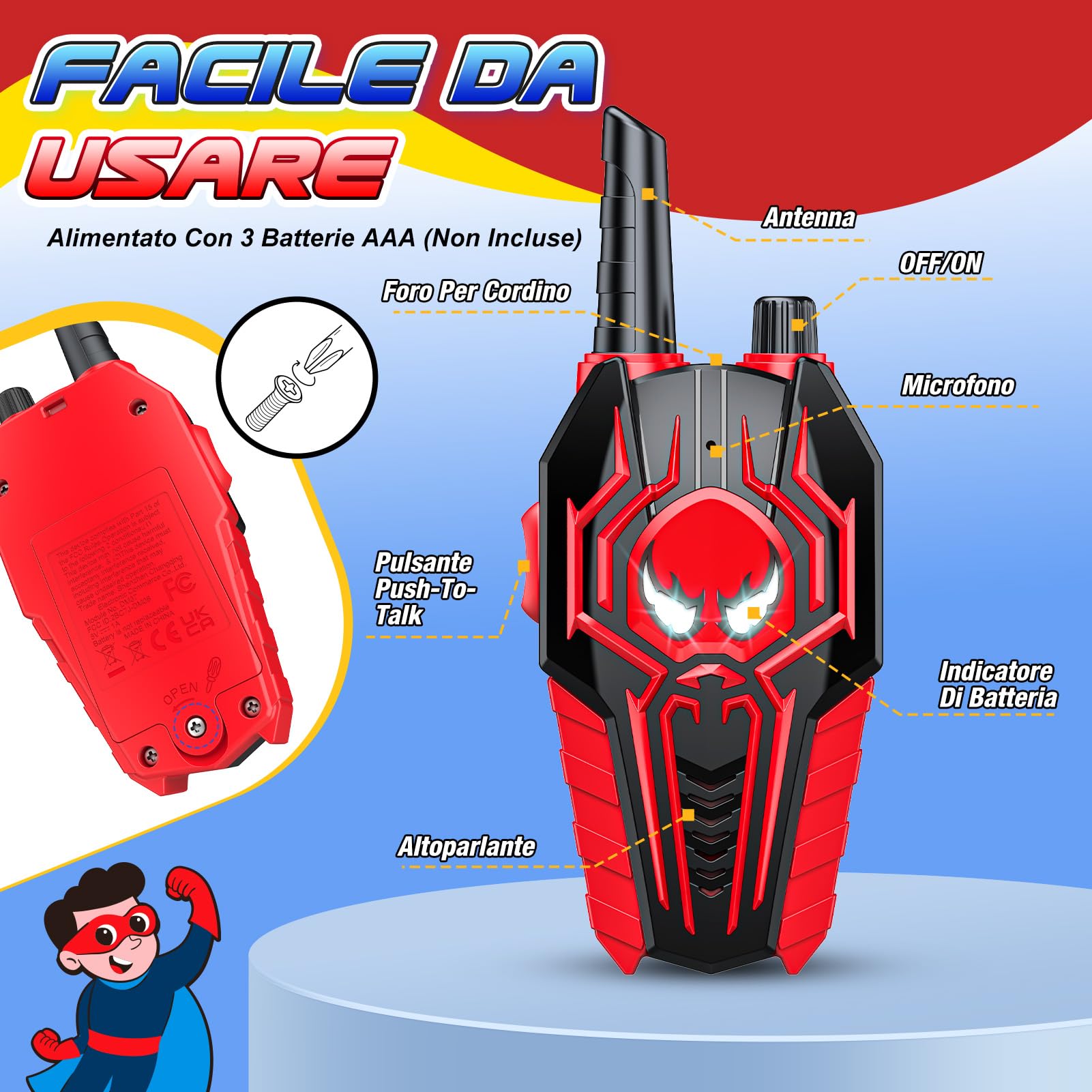 Giocattoli a partire da 3 4 5 6 7 8 9 10 anni Ragazzo, Walkie Talkie Bambini Regalo Ragazzo 3-10 Anni Giocattoli per All'aperto Woki Toki Giocattolo da Giardino Bambini Regalo di Compleanno