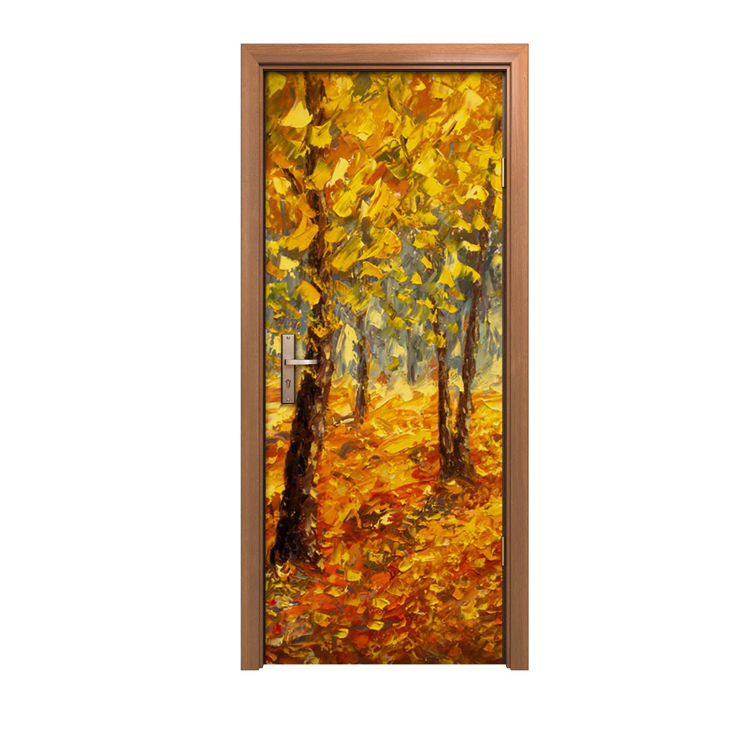 Autocollant de porte 80x200cm lavable et repositionnable motif forêt d'automne