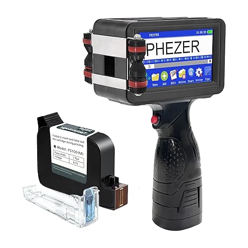 Phezer Upgraded P16 Handheld Inkjet Printer for Flat Surface with Quick-Dry Ink Cartridge, 0.5 Inch Nozzle Coding Machine for Date/Time/Barcode/QR Code/Logo (Support 25 Languages & 3 Print Precision)