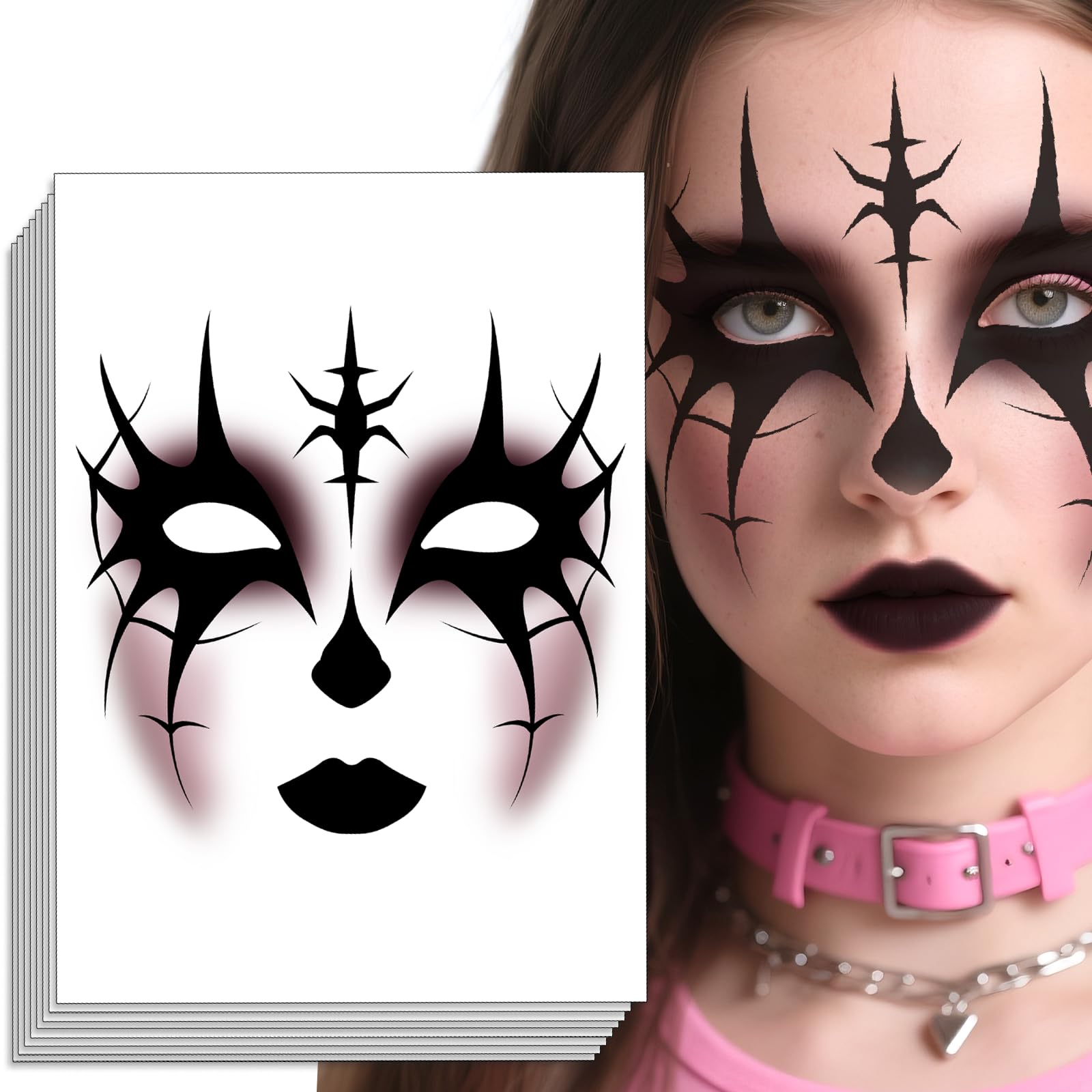 8Pcs HalloweenPowder blusher spider web Face Tattoo, Face Temporary Tattoos Face Temporary Tattoo Sticker, Halloween Makeup Tattoo Stickers for Women
