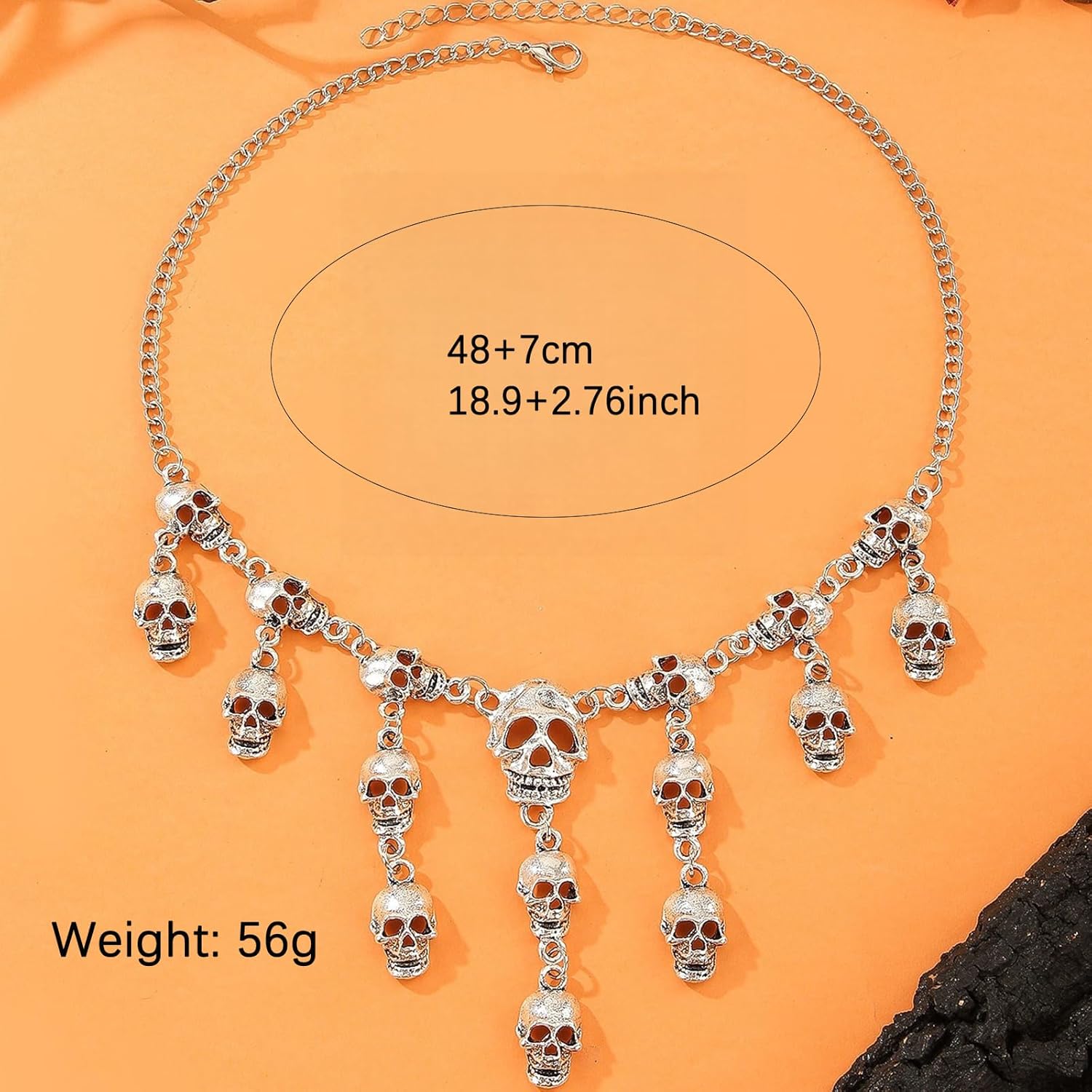 Halloween Skull Necklace for Women Gothic Skull Head Pendant Tassel Necklace Vintage Punk Skeleton Necklaces Halloween Jewelry Gifts - Image 3