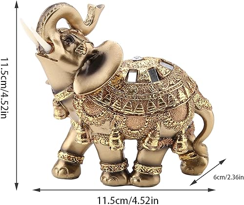 Miniatura 3 de ZJchao Escultura de elefante dorado, artesanía de la suerte, estatua de elefante dorado de Feng Shui, figura de riqueza para decoración del hogar (L)