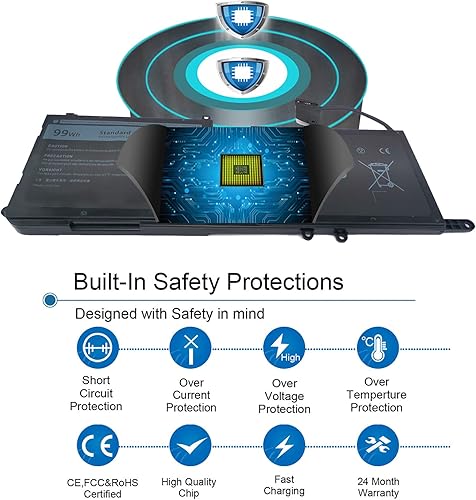 Miniatura 3 de Batería 99WH tipo 9NJM1 compatible con Dell Alienware 15 R3 R4 17 R4 R5 P31E001 P31E002 P69F001 P69F002 ALW17C-D1738 D1748 D1758 D1844 36 D27 38