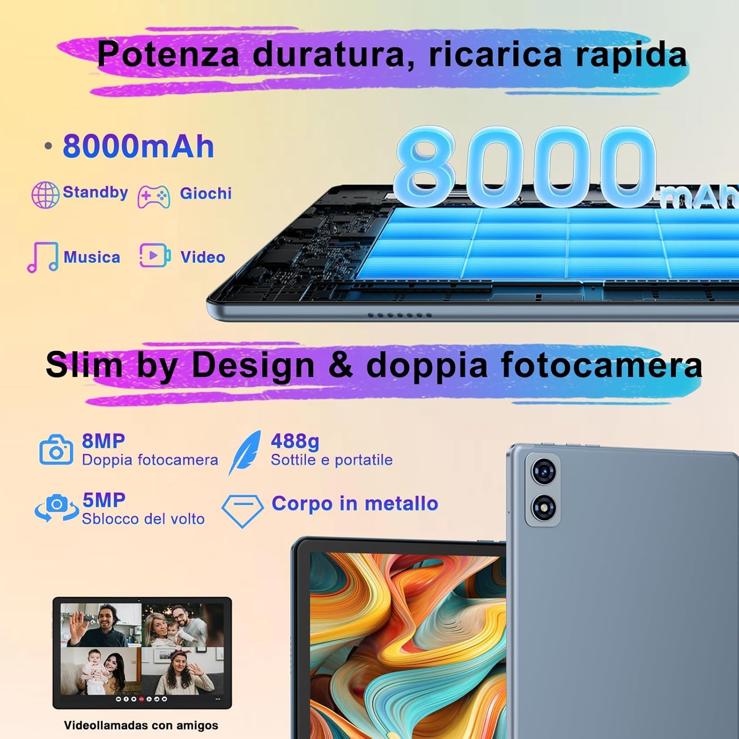 2026 Tablet Android, 10 Pollici FHD IPS, 8000mAh, Gemini AI, Octa-Core, 22GB RAM+128GB ROM/1TB TF, Widevine L1, 5+8MP, 5G WiFi 6, BT 5.0, Corpo in Metallo, Face ID, con Tastiera e Mouse, Grigio