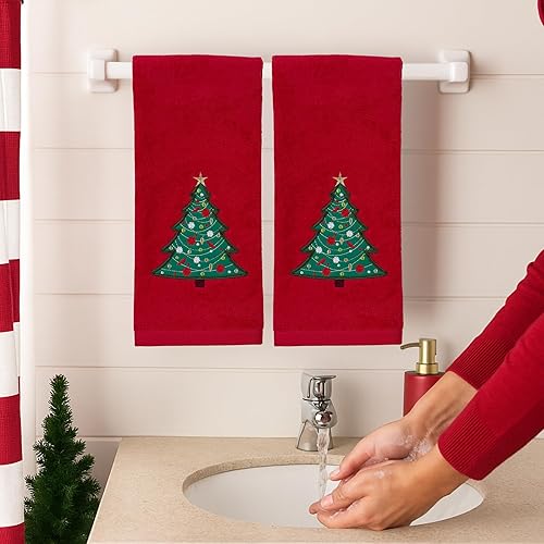 Miniatura 232 de Juego de 2 toallas de mano de baño de Navidad, color gris oscuro, 100% algodón, bordadas, diseño de copos de nieve, 16 x 25 pulgadas, toallas 24 Let