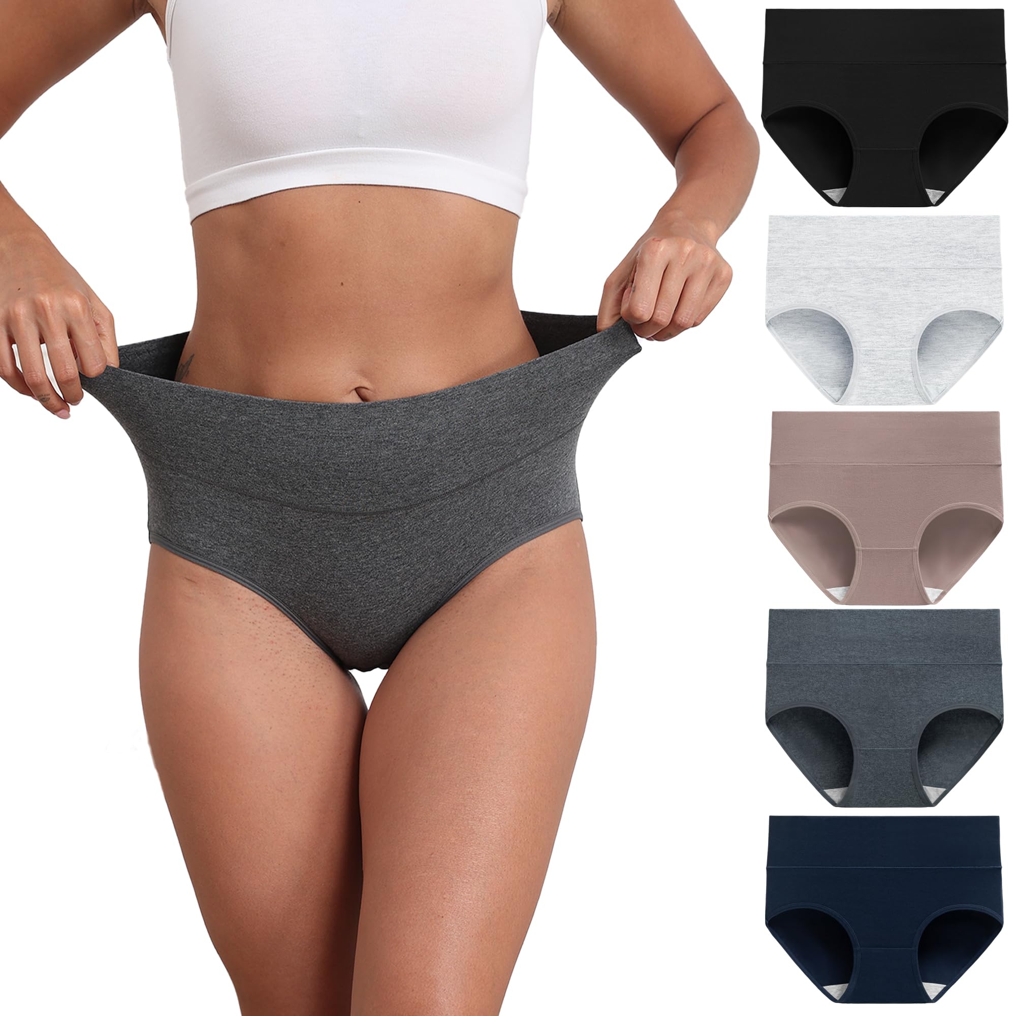 TUTUESTHER Unterhosen Damen Baumwolle Hohe Taille Unterwäsche Postpartum Underwear Stretch Slips Bequem Weich Panties 5er Pack