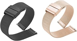 2pcs Milanese Watch Band 10mm-22mm Full Size Mesh Woven Metal Watch Strap Quick Release Replacement Bracelet for Men and Women (Color : Black+Rose Gold, Size : 16MM)