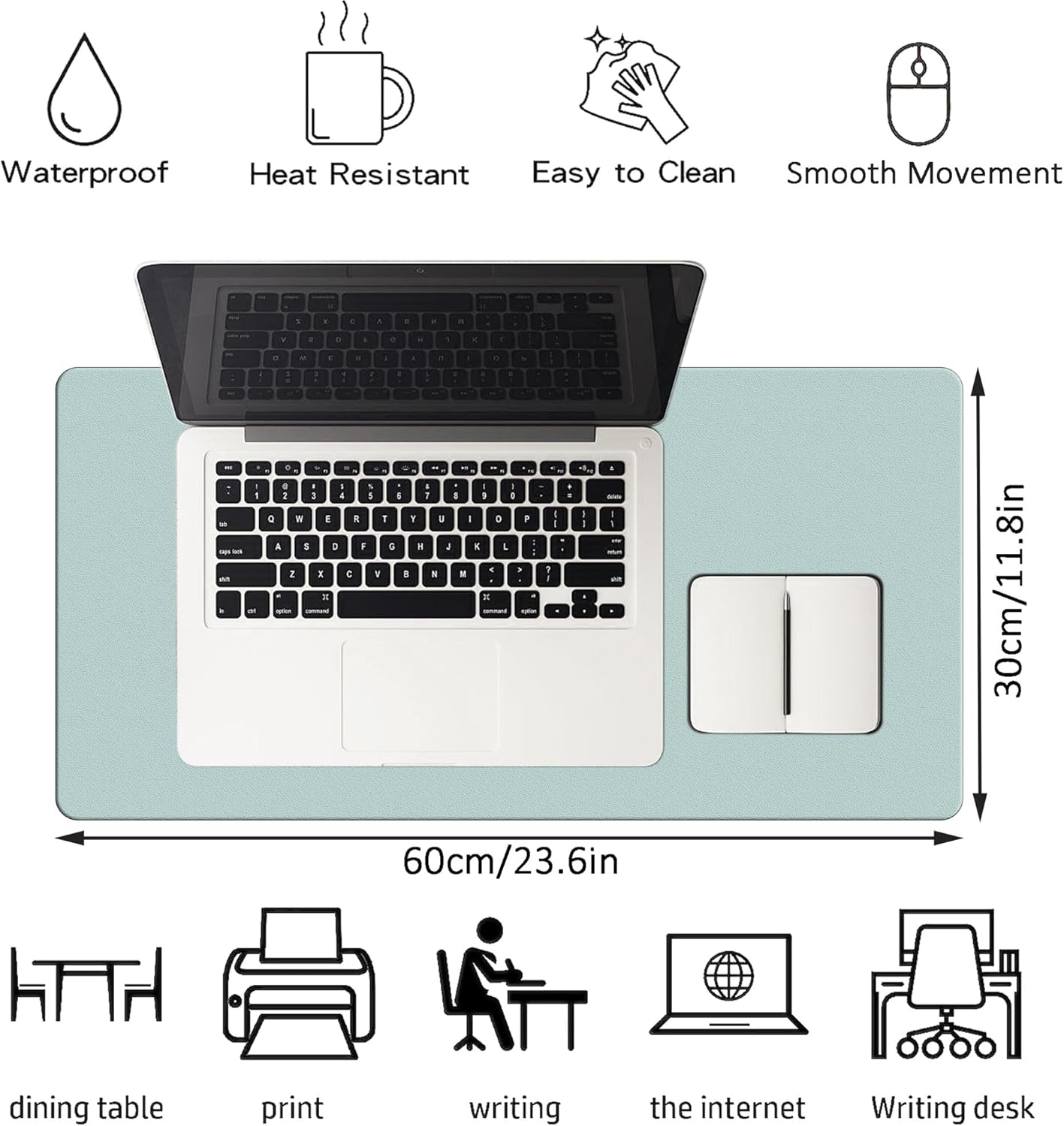 LL-COEUR XXL Leather Mouse Pad Gaming Keyboard Mat Waterproof Table Mat (Green Mint, 600 x 300 x 2 mm)