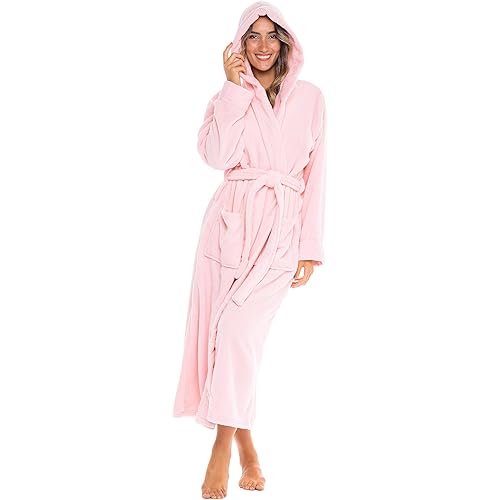 Alexander Del Rossa Womens Robe, Long Plush Bathrobe with Hood, Hooded Robes for Women Plus Size Bath Robe