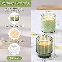 Vista 2 de Paquete de 8 tarros de vela de vidrio verde surtidos para hacer velas, recipientes vacíos de 7 onzas, recipientes de vela con tapas de bambú