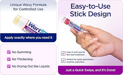 Vista 4 de WartStick Removedor de verrugas comunes y plantares de ácido salicílico de máxima resistencia, 2 unidades, 0.4 onzas