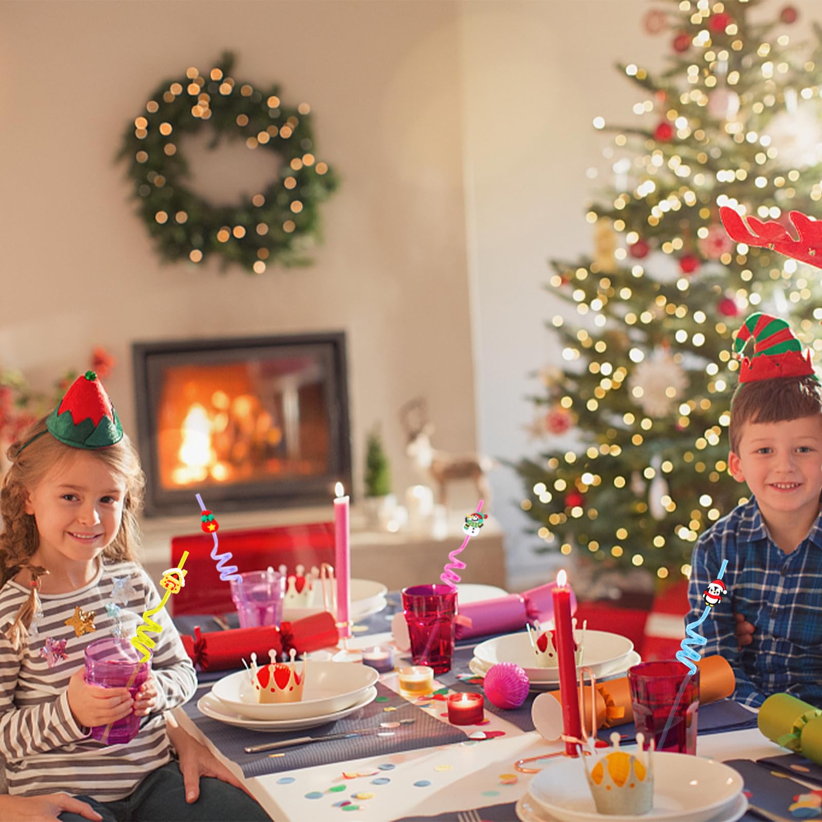 24 Pack Christmas Drinking Straws - Reusable Curly Straws, Party Favors, Stocking Stuffers For Kids - View #7