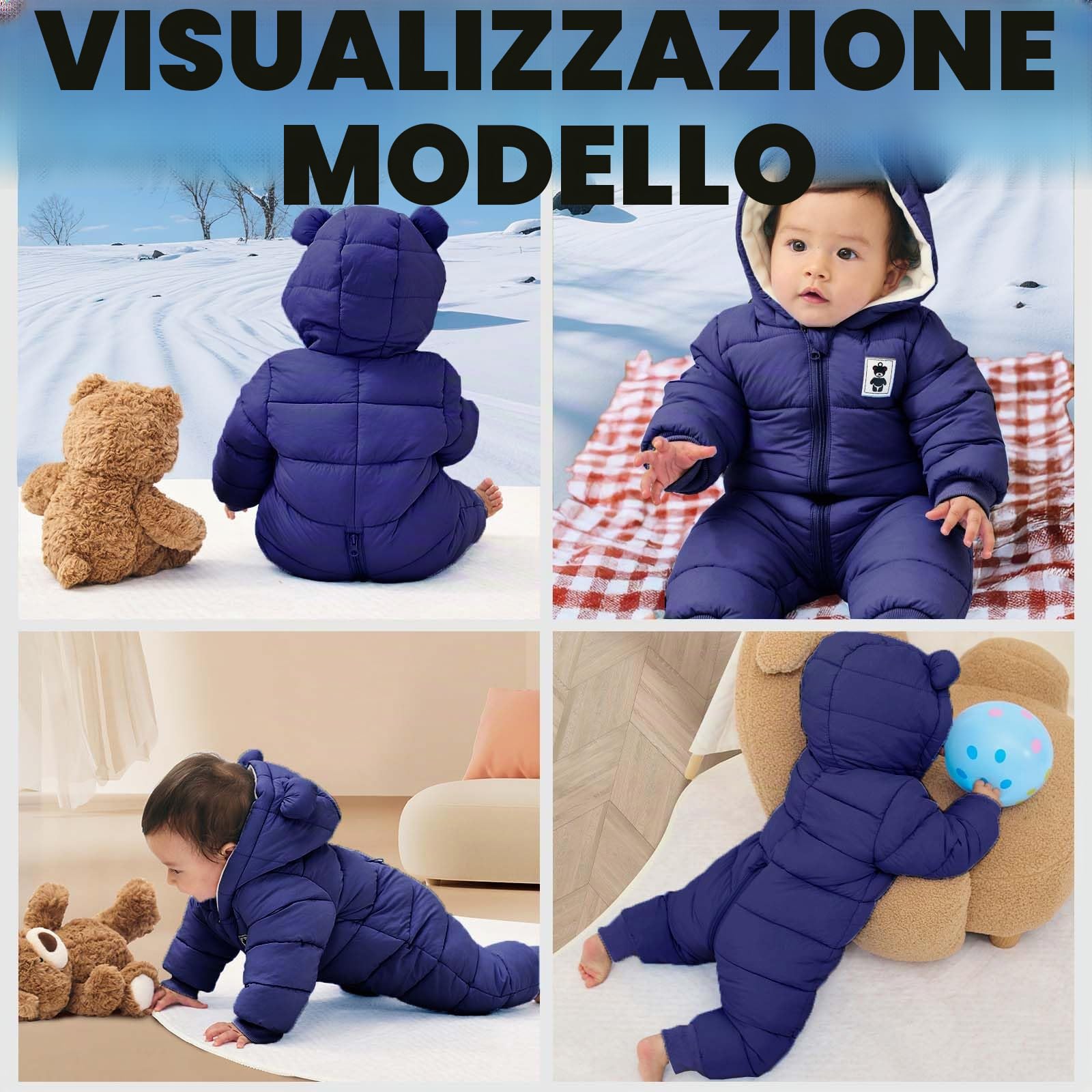 Bambini Pagliaccetto con Cappuccio Invernale, Neonato Snowsuit Ragazze Ragazzi Manica Lunga Fleece Outfits Outwear Vestiti Pigiama Regalo 6-9 mesi