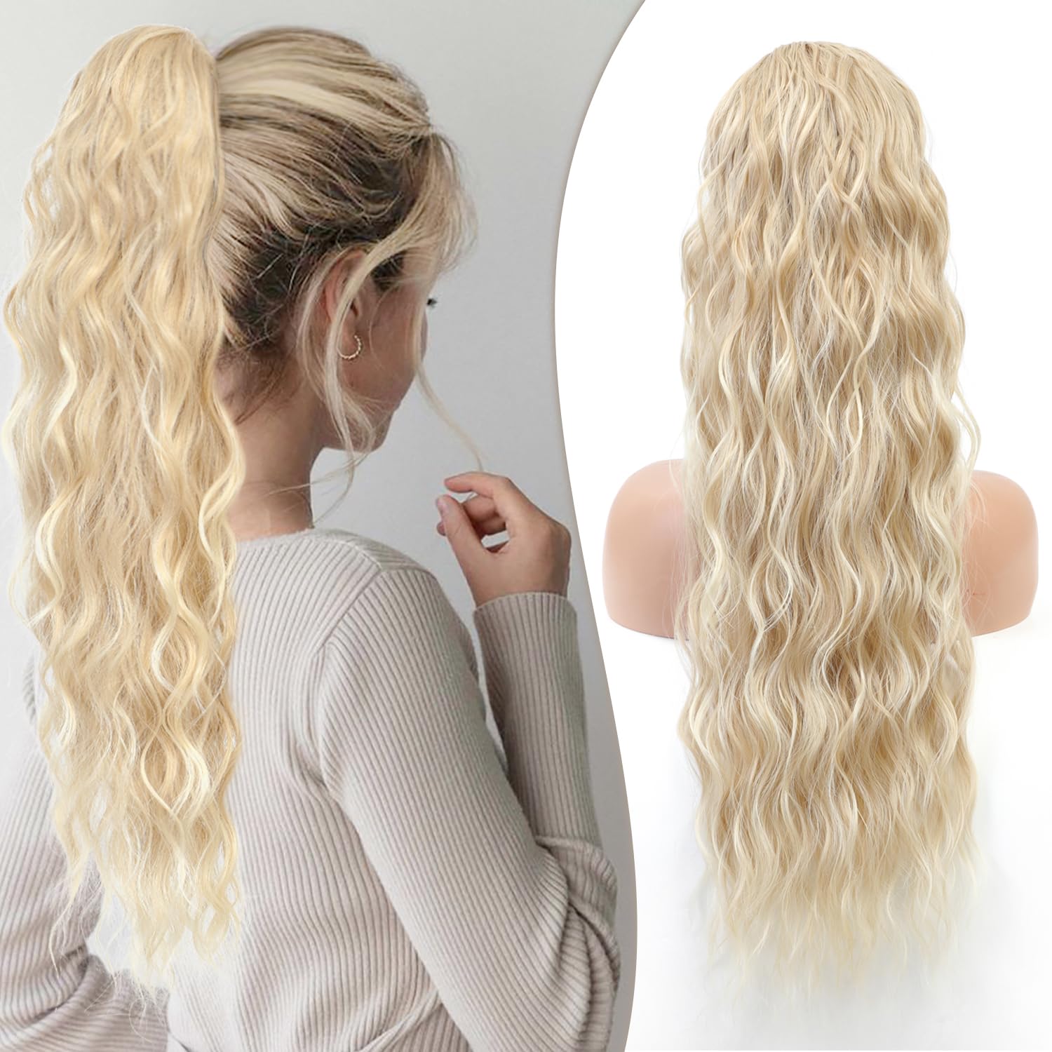 Amazon.com : Halloween Blonde Ponytail Extension Long Wavy  display picture 3
