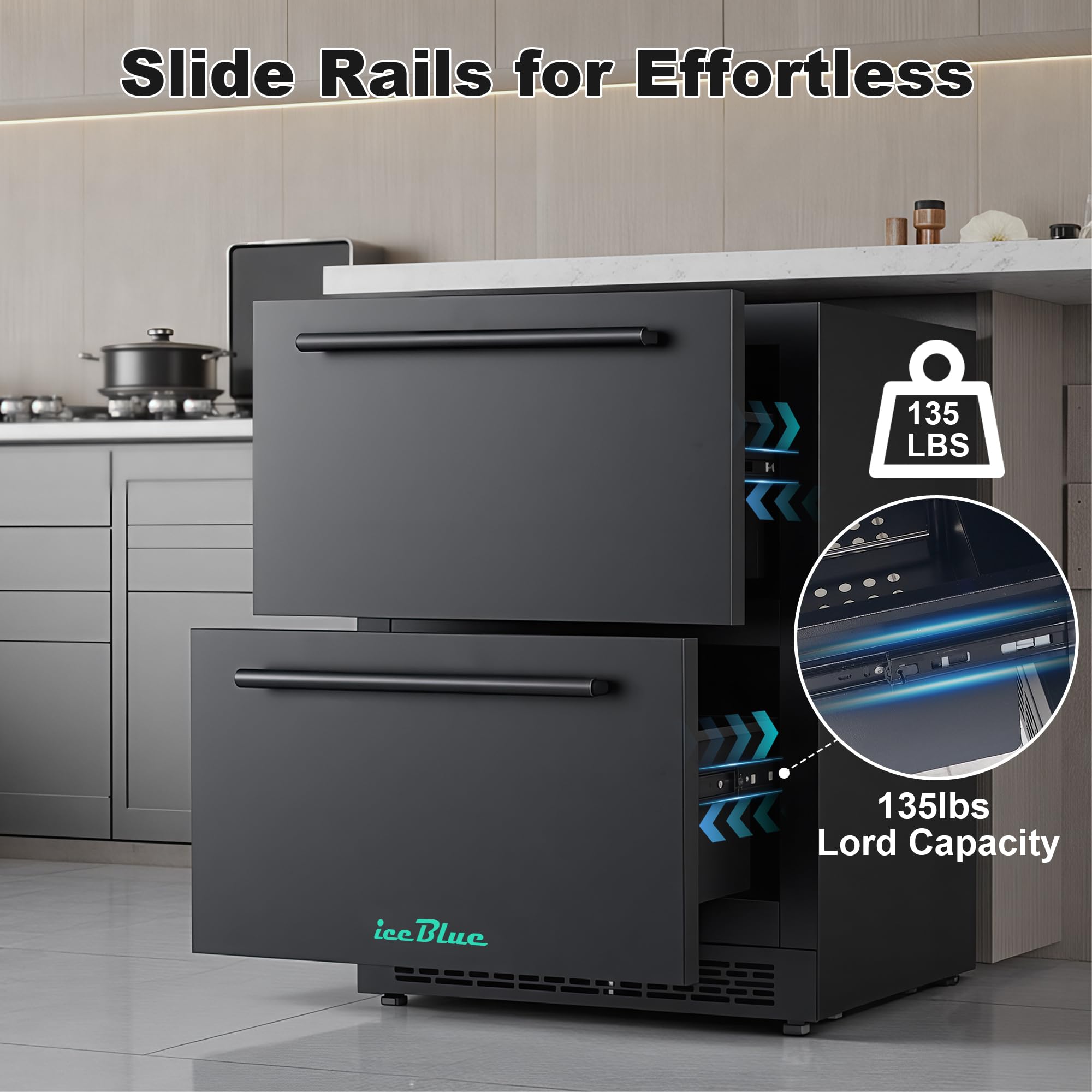 Iceblue Drawer Refrigerator, 24 Inch 5.12cu.Ft Under Counter Drawer Fridge, Stainless Steel Freestanding Beverage Refrigerator, 34~50℉ Fast Cooling Wine Fridge For Home, Bar, Gift - Black on Fridge.com - View 3