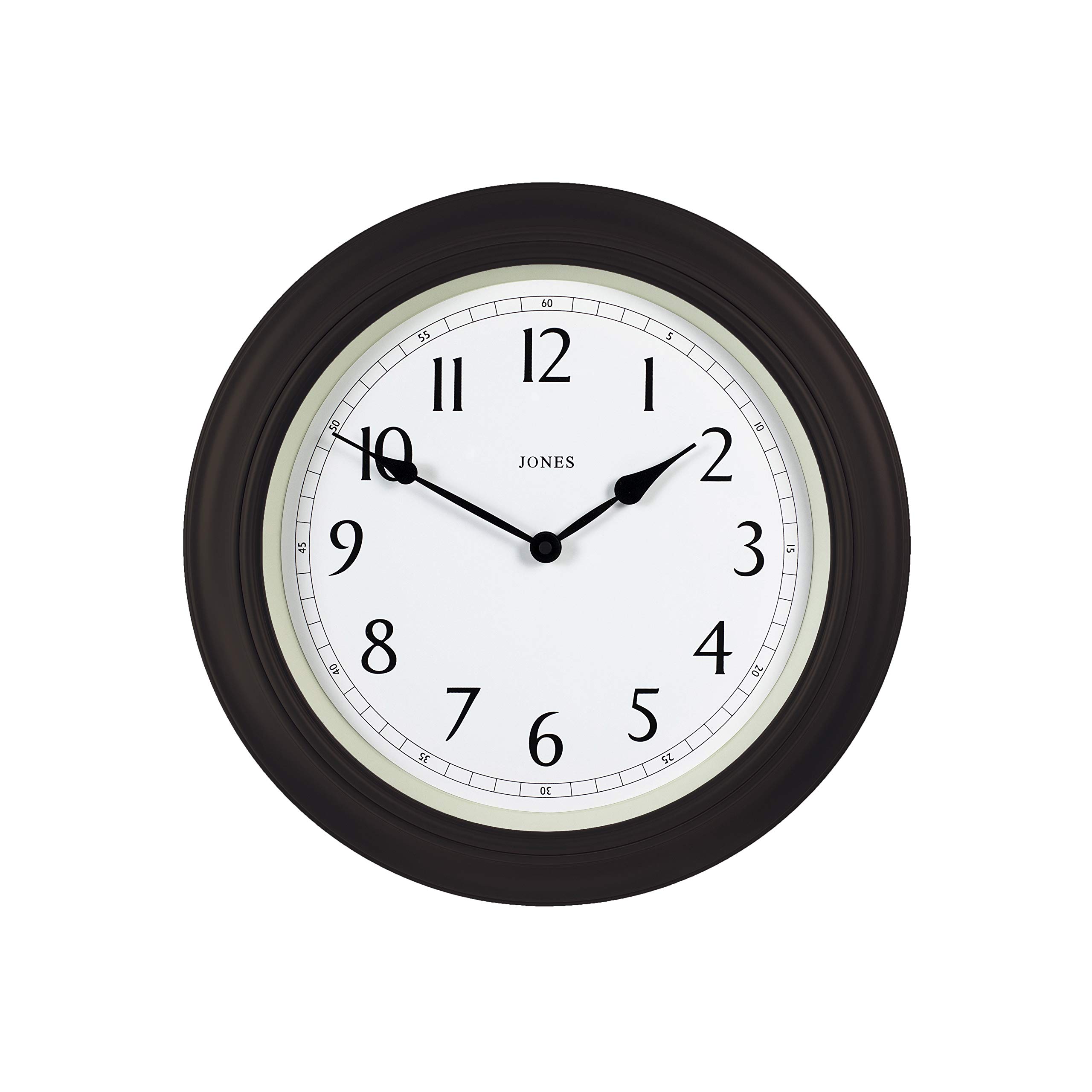 Jones Clocks® Premium Large Wall Clock with Arabic Dial, the 'Supper Club' in Chocolate Brown 40cm