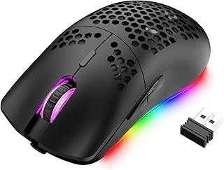 Wireless Lightweight Gaming Mouse,11 Chroma RGB Backlit of 2.4G Wireless Rechargeable Honeycomb Shell Ultralight Mouse with 3200 DPI, 7 Button USB Gaming Mice, for PC Gamers, Xbox and PS4 Users