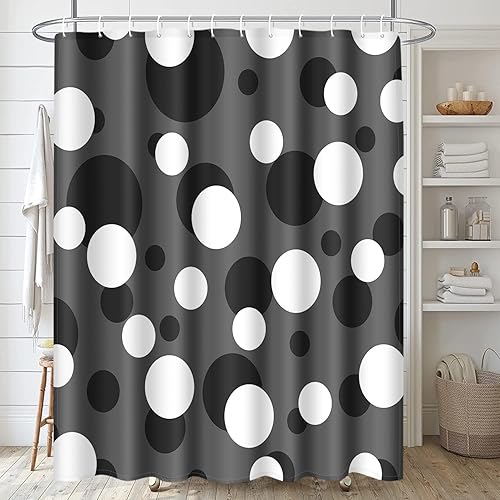 Miniatura 4 de Arttown Juego de baño negro con cortina de ducha y alfombras y accesorios, juego de cortinas de ducha negras y grises y blancas, cortinas de ducha
