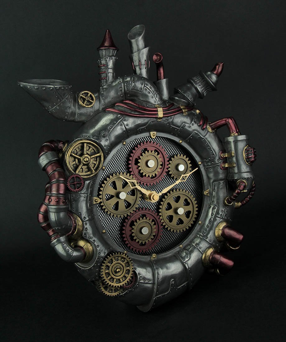 Things2Die4 resina pared reloj de pared relojes Magnum Opus estilo Steampunk con movimiento Gears 10,75 x 14 x 2,5 pulgadas gris