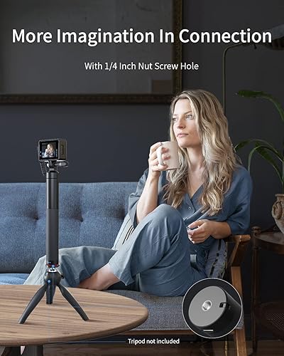 Miniatura 7 de WOLFANG GB2200 Palo selfie recargable con batería recargable de 2600 mAh, cámara de acción de rotación negra para selfie, compatible con otras