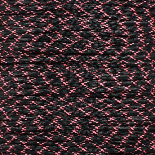 PARACORD PLANET 100 Feet 550 Nylon Paracord 7 Strand Type Iii Utility Cord Black W/ Pink X