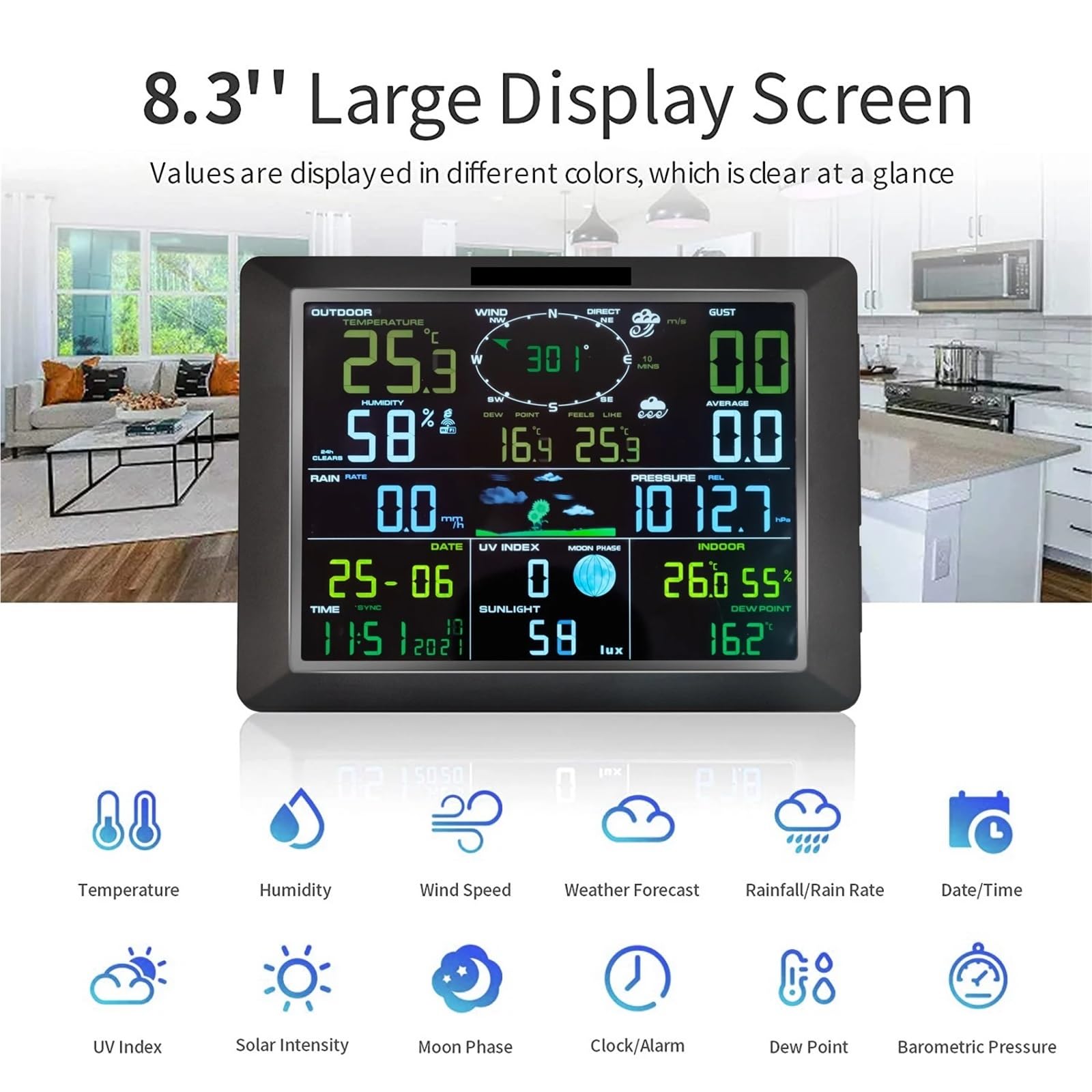 Stazione Meteorologica 7 In 1 Con Sensore Esterno, Monitor Wireless