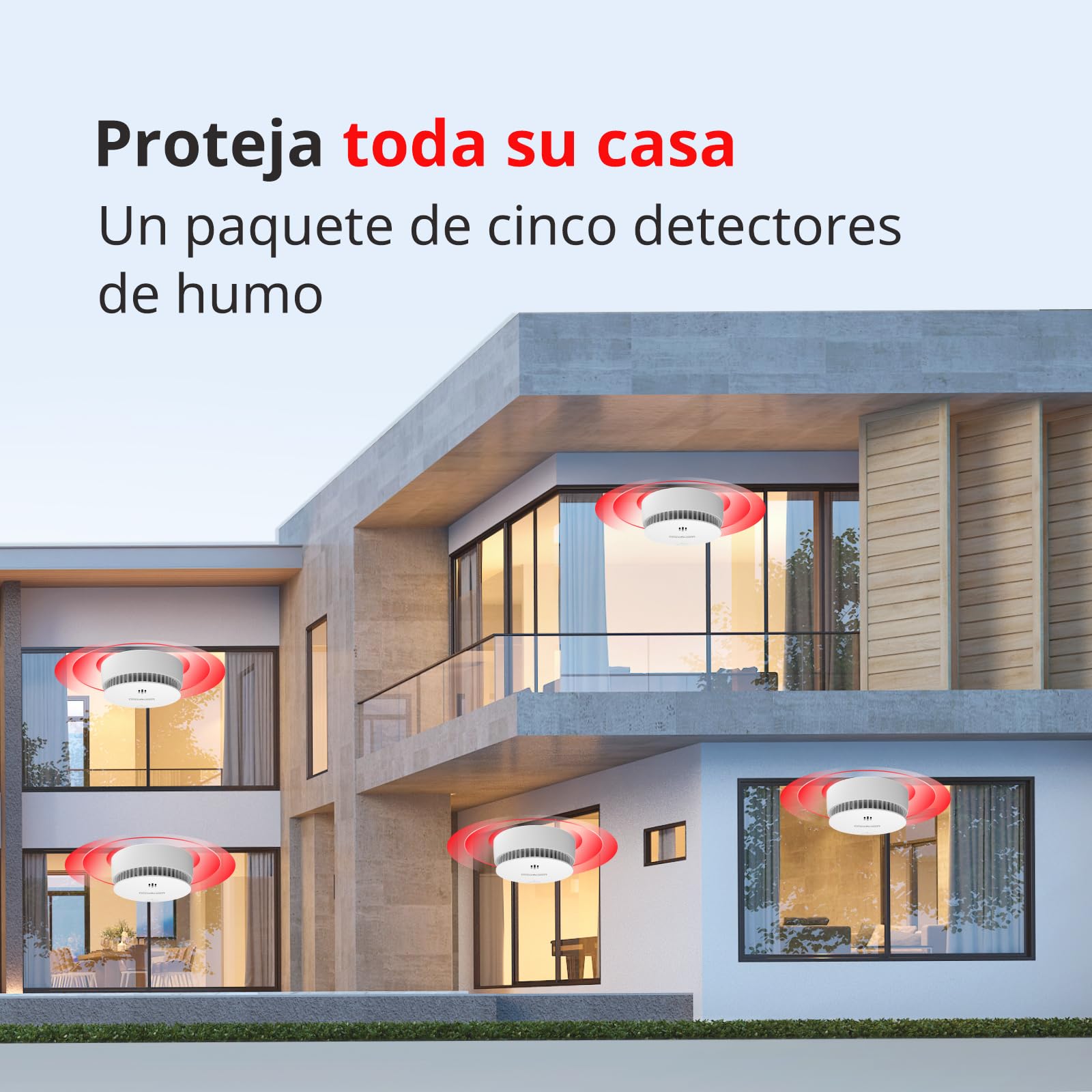 Alarmas de humo para el hogar, batería de 10 años, alarma de humo, alarma de incendio con botón de prueba/silencio, detector de humo certificado por TUV cumple con la norma EN14604 (5 unidades)