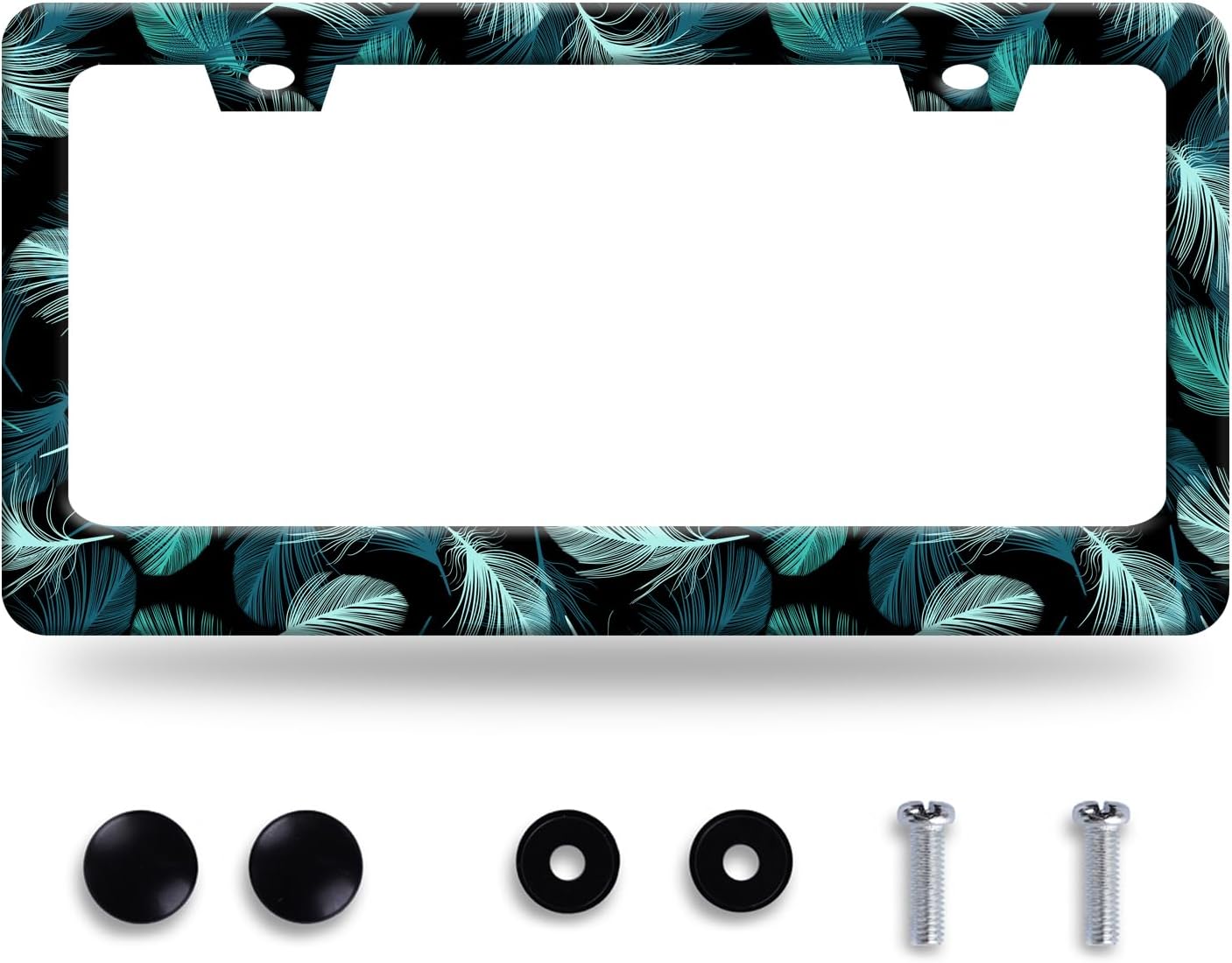 2Pcs Moon Stars License Plate Frame Colorful Galaxy Moon Phase License Plate Funny Stainless Steel Auto Parts Beautiful License Plate Decoration with Screws 12.3" x 6.3"