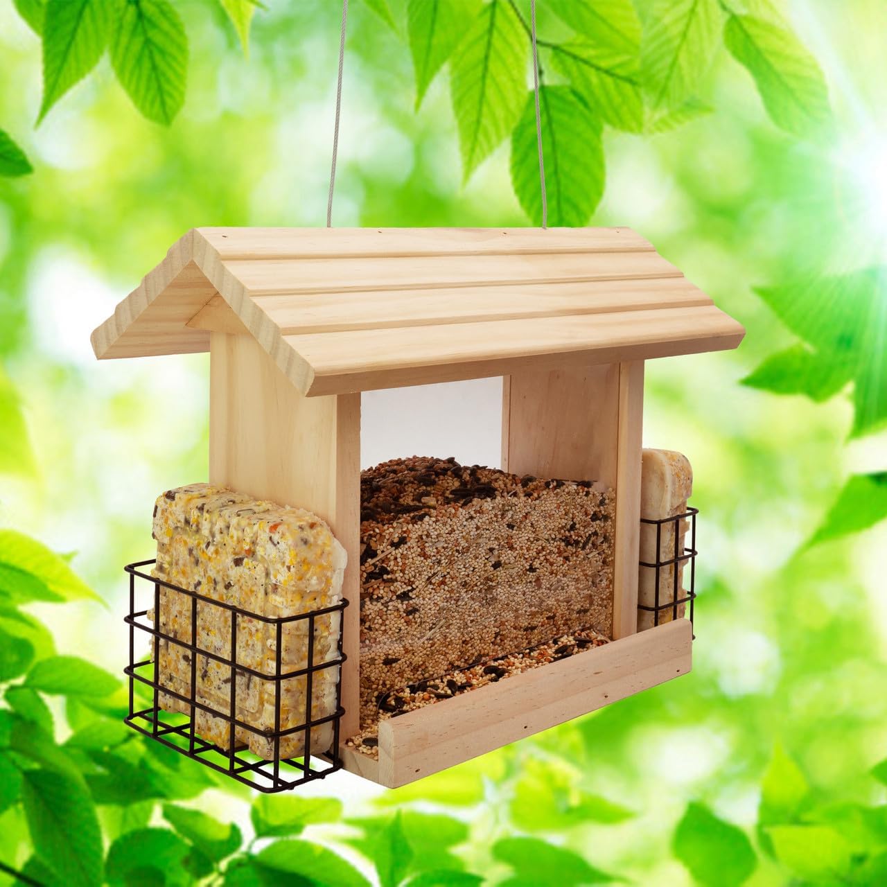North States - ImPeckAble Suet & Wildbird Feeder: Wooden Bird Feeder with 2 Suet Holders, Holds 5.5 Pounds of Seed