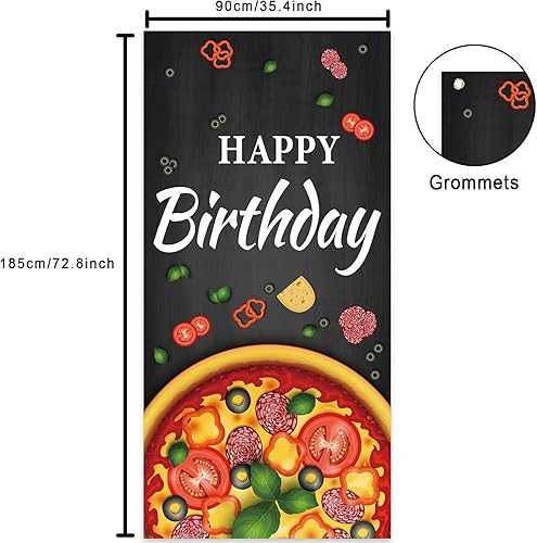 Miniatura 2 de Cartel de pizza de The Slice con texto en inglés Happy Birthday con texto en inglés Pizza by The Slice, accesorios para cabina de fotos, suministros