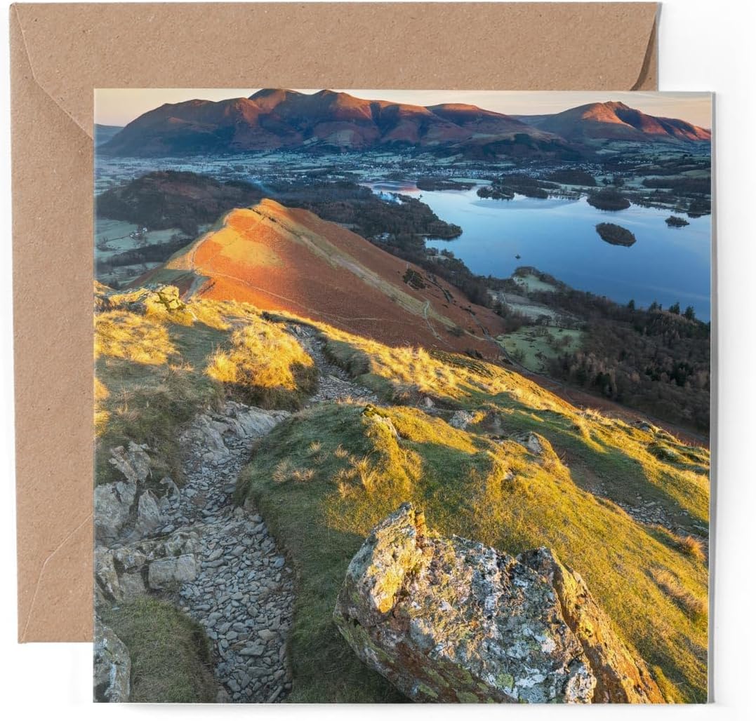 1 x Greeting Card - Sunrise Catbells Summit Lake District UK - Blank Birthday Celebration Anniversary #53451