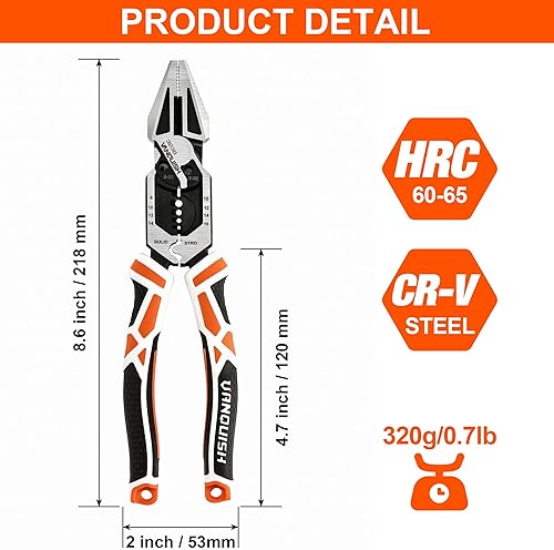 Miniatura 2 de VANQUISH Alicates Linesman 8 en 1, alicates combinados multiusos de 8 pulgadas, cortador de alambre, crimpadorpelador, herramienta de mano de acero