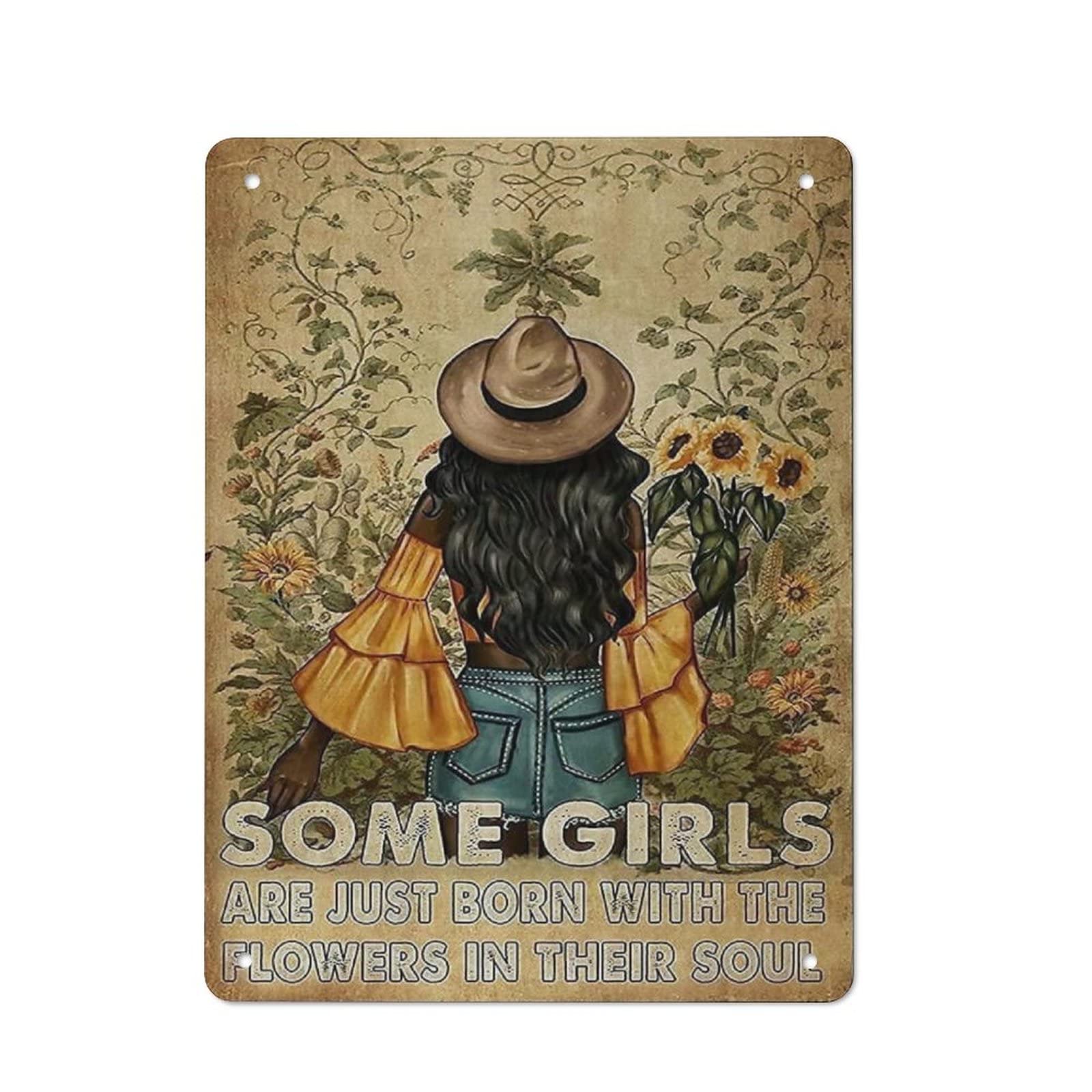 AOOEDM Some Girls Are Just Born with The Flowers And Their Soul Metal Tin Sign for Home Bar Pub Kitchen Wall Art Deocr Man Cave Vintage Metal Sign Poster Plaque Signs Quotes Sign