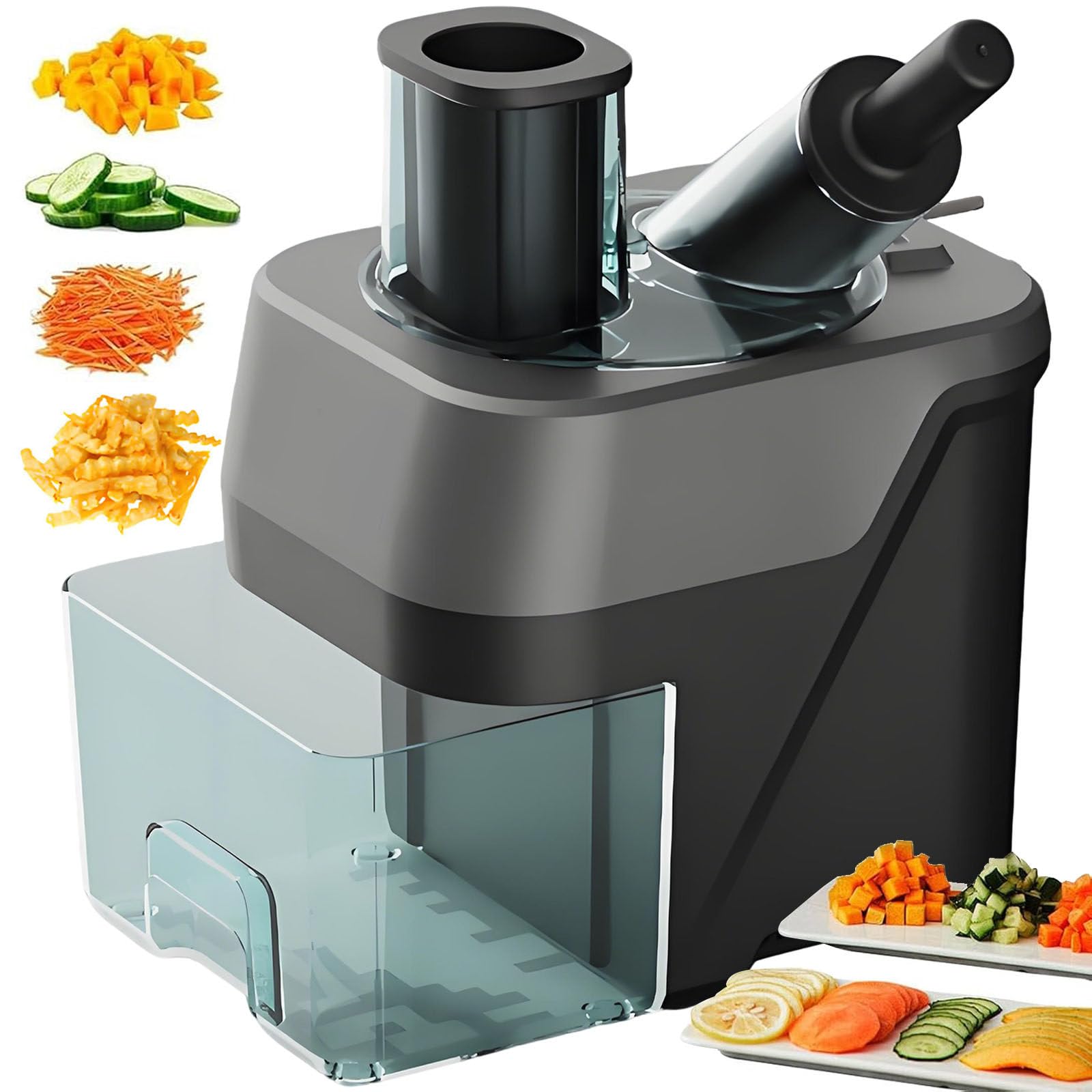 Cortadora Y Trituradora De Verduras Eléctrica 4 En 1, Multifuncional Rallador De Verduras, Cortadora Automática De Frutas Y Verduras para Uso Comercial Y Doméstico, con 4 Cuchillas