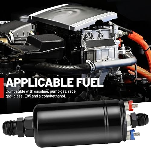 Miniatura 7 de Bomba de combustible externa en línea, alta presión eléctrica 300LPH de alto flujo 12V 145PSI Bomba universal eléctrica 6AN Outlet10AN Adaptador de