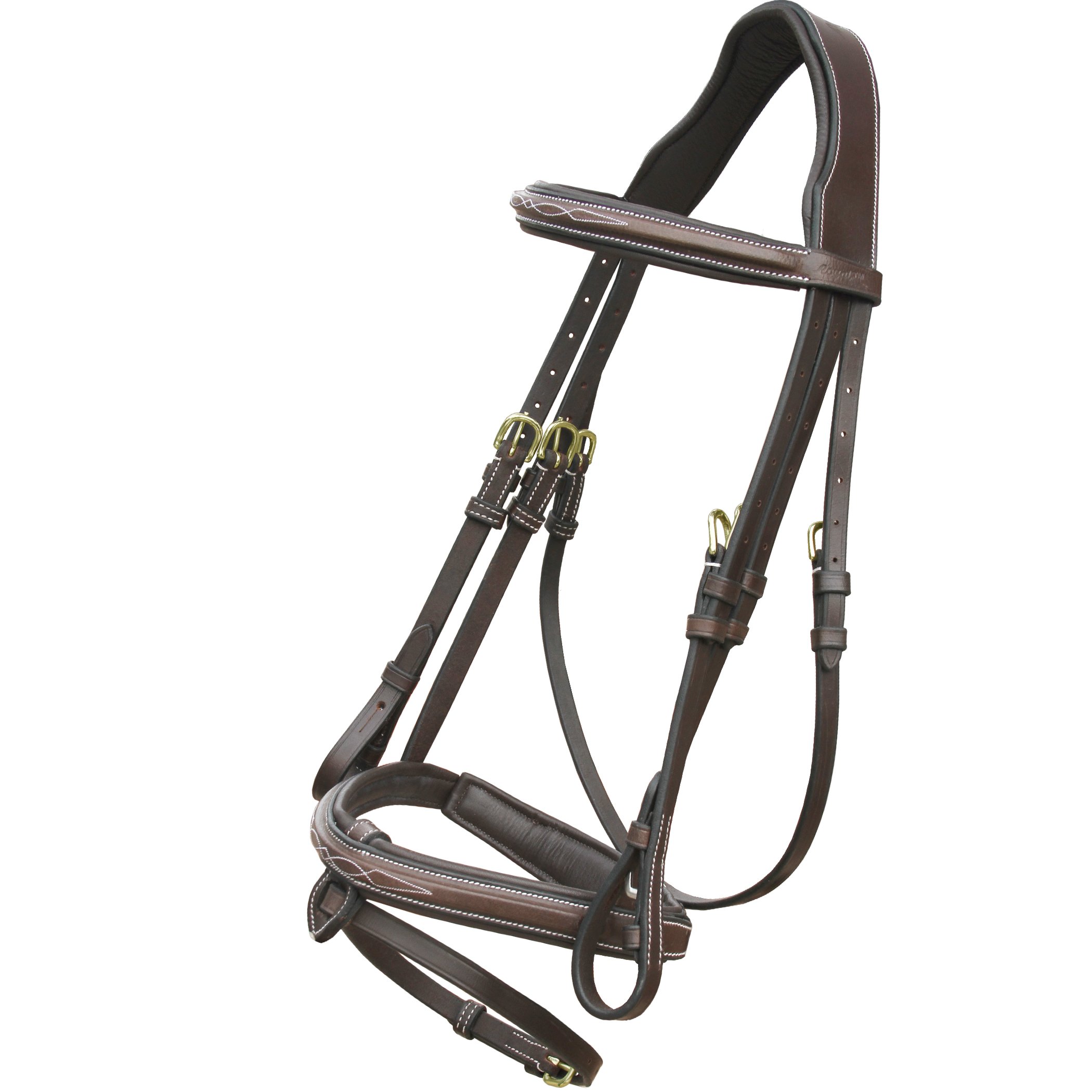 Exion Anatomical Snaffle Jumping Bridle for Horses with Removable Flash Noseband & Rubber Reins – Premium Vegetable-Tanned Leather, Brass Buckles, Padded MonoCrown, Designer Stitching
