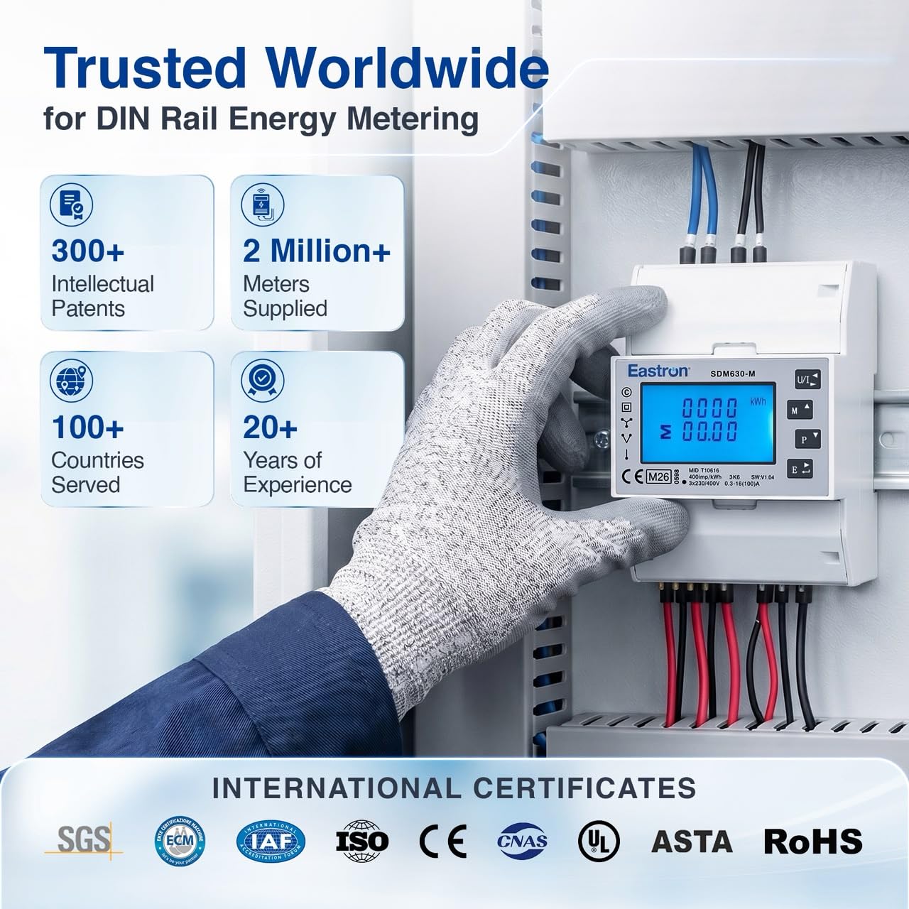 Eastron SDM630Modbus-V3 - Contatore di corrente trifase digitale per guida DIN, multifunzionale, bidirezionale con 2x S0, RS485 Modbus-RTU
