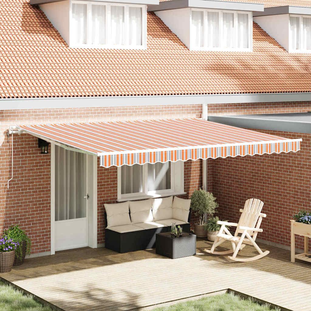 Toldo para balcón y terraza, 450 x 300 cm, multicolor, tela retráctil manual, protección solar exterior, diseño moderno para jardín y patio