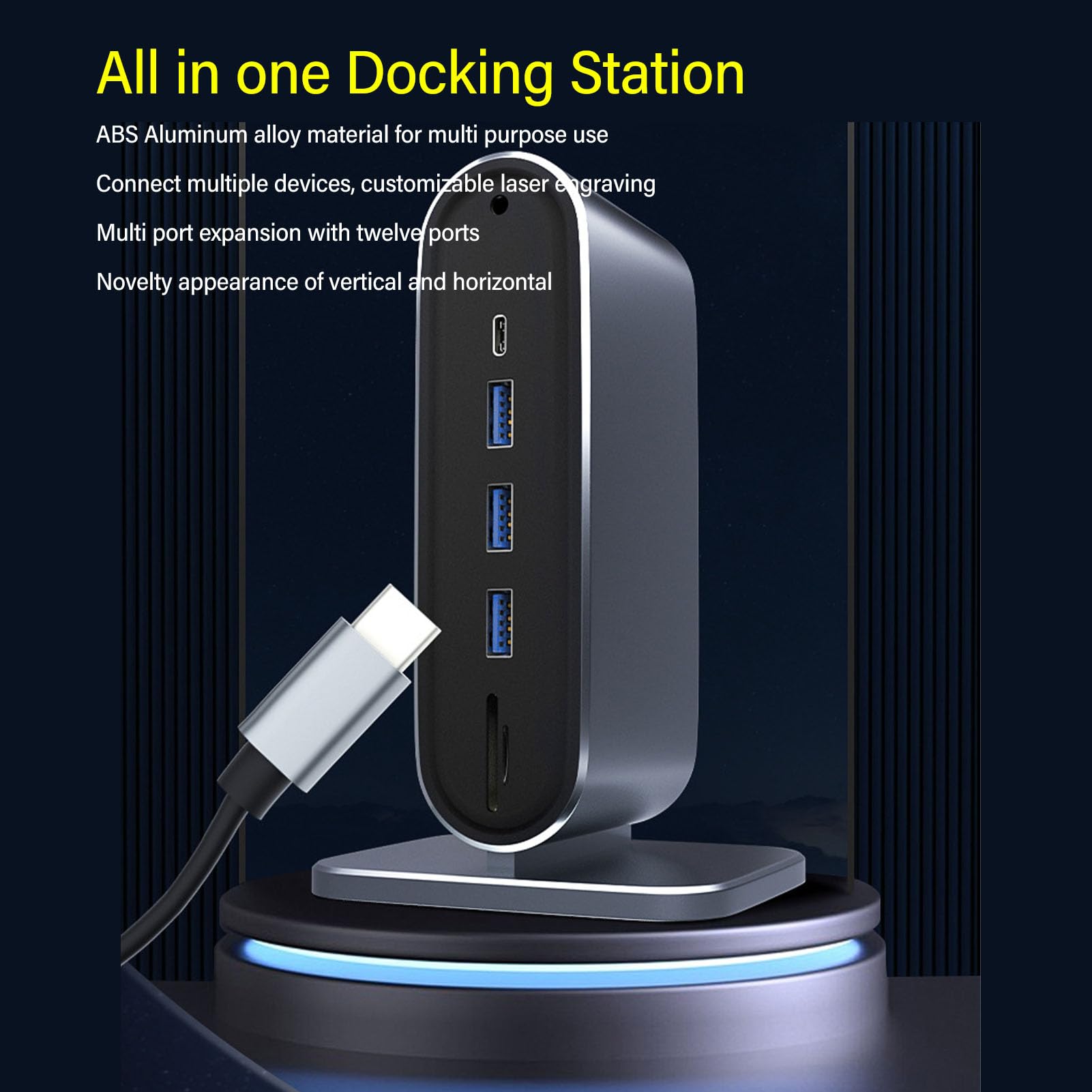 Station d'accueil USB C Verticale avec HDMI 4K, VGA, 100 W PD 3.0, USB 3.0, Ethernet 100 Go, SD TF, USB A, Port Audio, Station d'accueil pour écran USB C 4K pour MacBookPro, pour