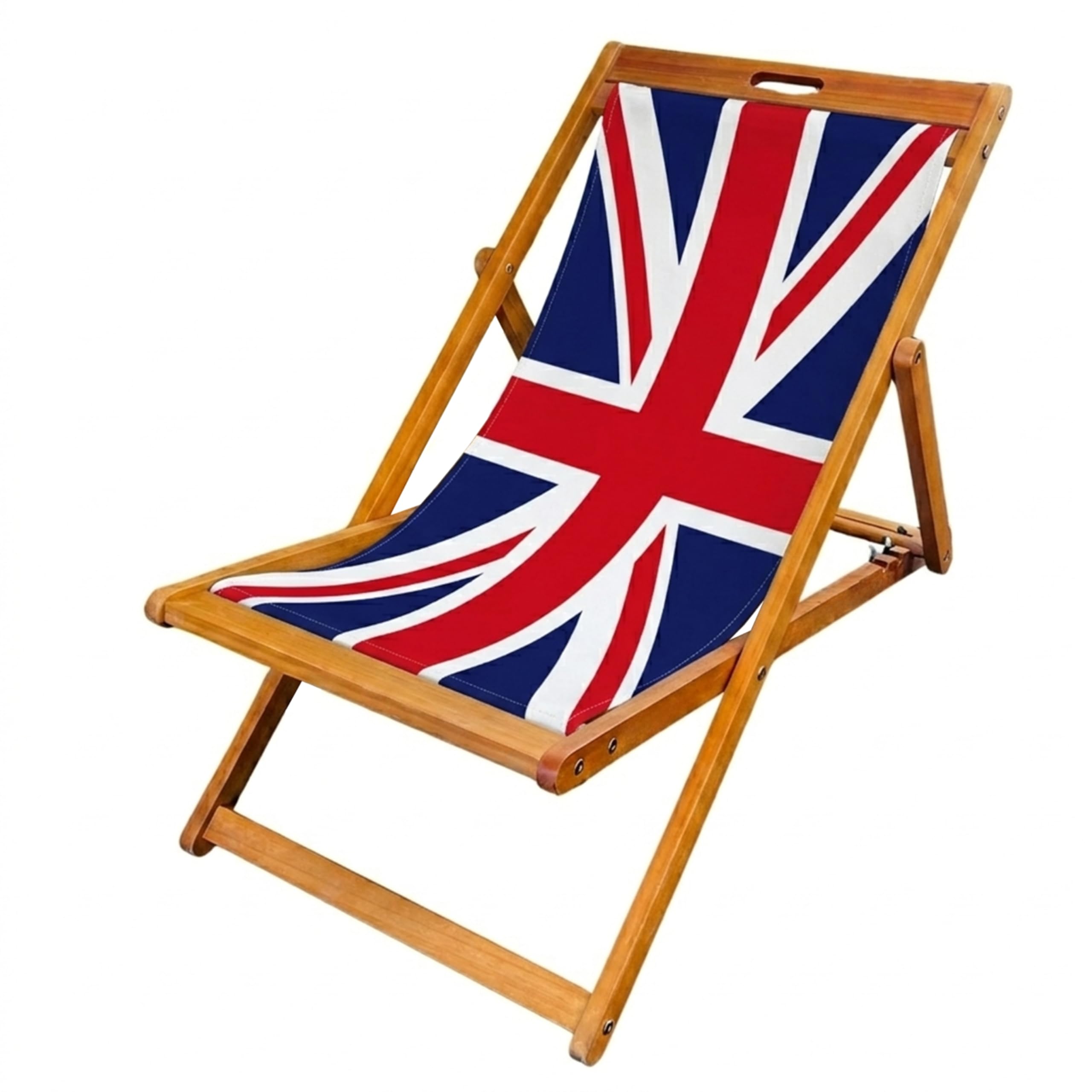 Lister Cartwright Wooden Folding Deck Chair with Fabric Sling – Adjustable Reclining Garden Chair, Beach Chair, Patio Lounger, Outdoor Seating(Union Flag)